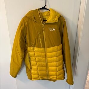 Men’s Large Mountain Hardwear Yellow Down Jacket + Hood